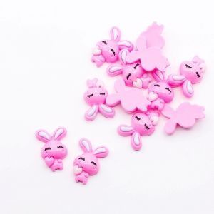 Кабошон Зайка с сердечком 24х18 мм, цвет розовый