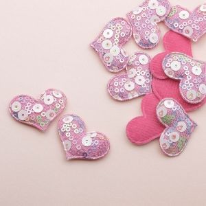 Патч с пайетками сердце  27х32мм, цвет розовый