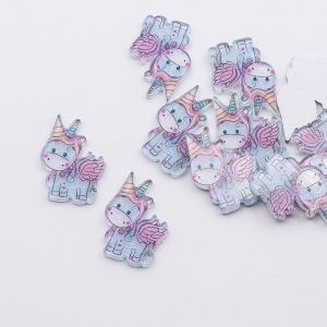 Кабошон единорог с блестками 26х20 мм, цвет голубой