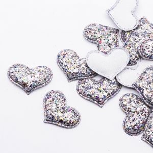 Патч с блестками Сердце 28х38мм, цвет серебро