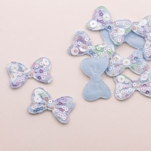 Патчи с пайетками бантик 25х35мм, цвет голубой