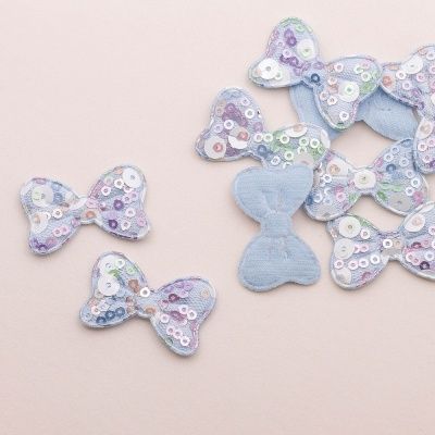 Патчи с пайетками бантик 25х35мм, цвет голубой
