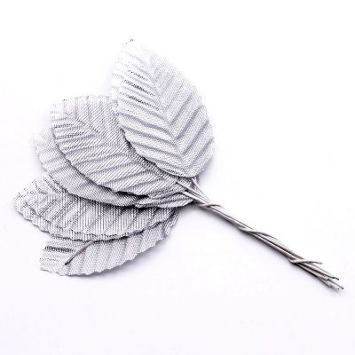 Листики из ткани на проволоке, цвет серебряный