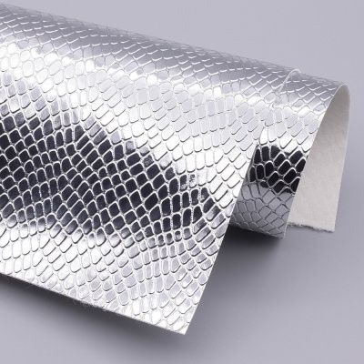 Искусственная кожа зеркальная, змея 0,7 мм, цвет серебряный
